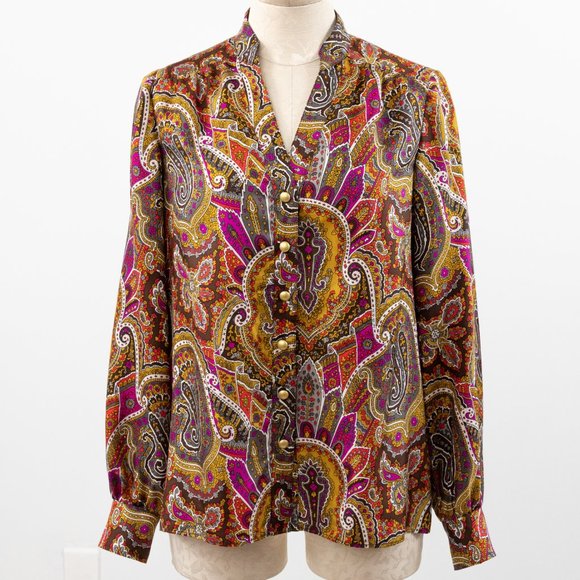 Tibi Retro 70s S Silk Paisley Print Boho Blouse - Picture 11 of 11